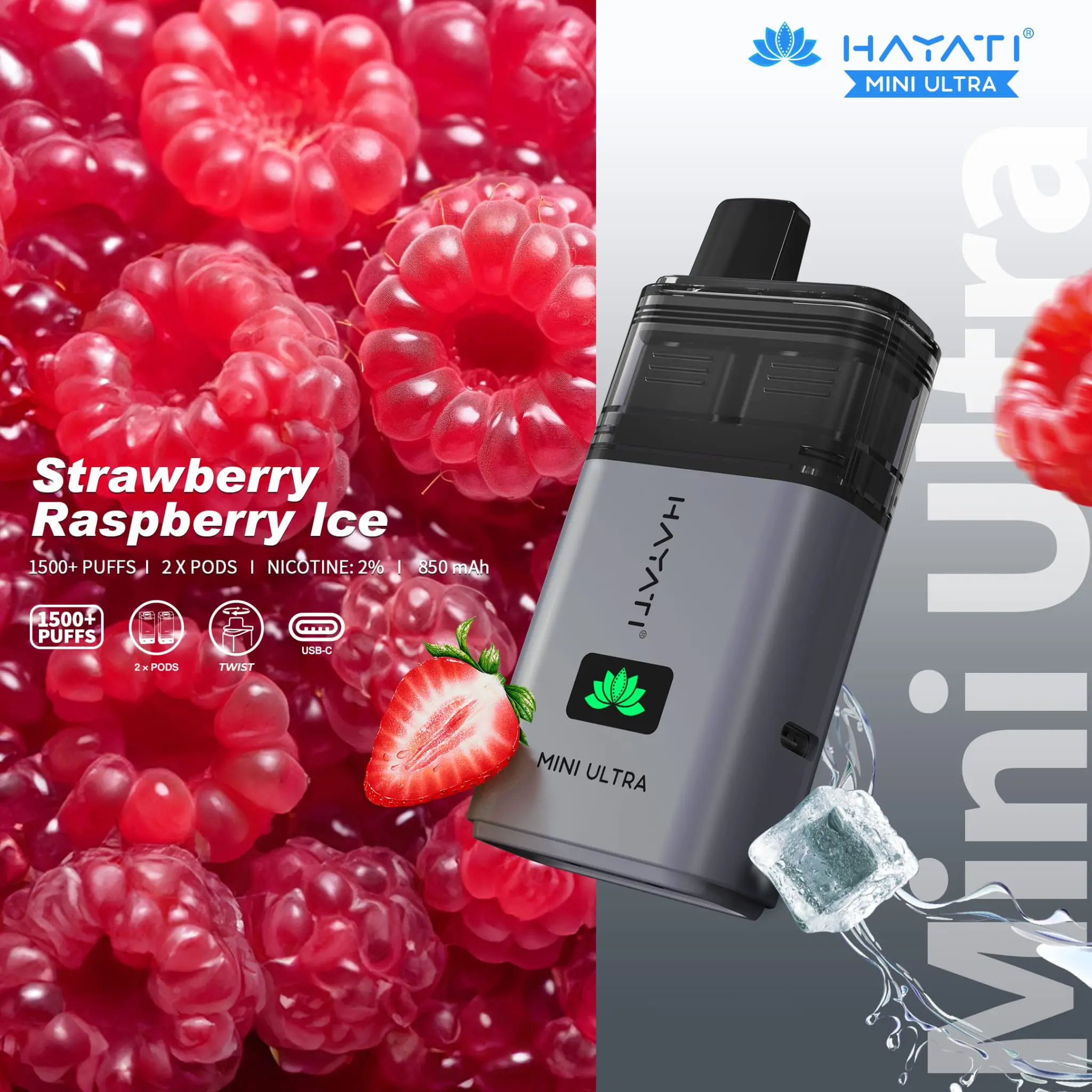  Strawberry Raspberry Ice Hayati Mini Ultra Disposable Vape 