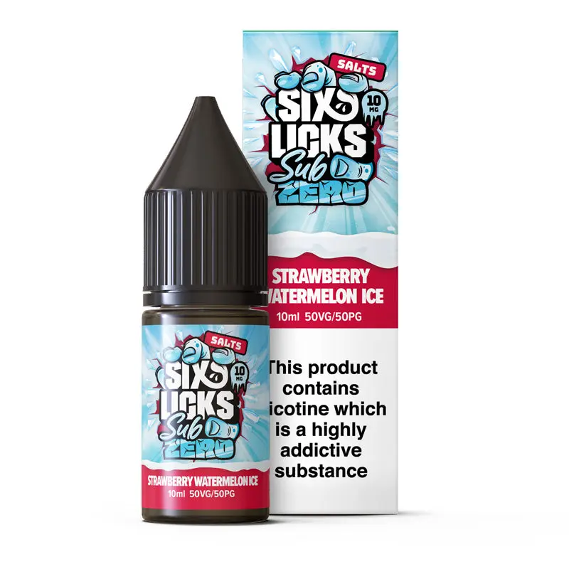 Strawberry Watermelon Ice Nic Salt E-Liquid by Six Licks Sub Zero Salts 10ml