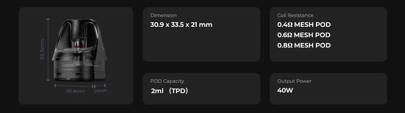 Vaporeesso Luxe X Pods Specs